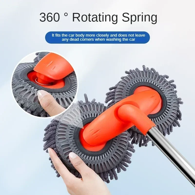 Rotating Double Brush Head Car Wash Mop Auto Supplies Three-Section Telescopic Mop Roof Window Cleaning Maintenance Accessories 2