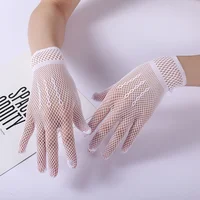Girls Lolita Lace Hollow Out Gloves Women Ceremony Etiquette Mesh Thin Mittens Gothic Punk Sexy Glove Black White Soft Elastic - Image 5