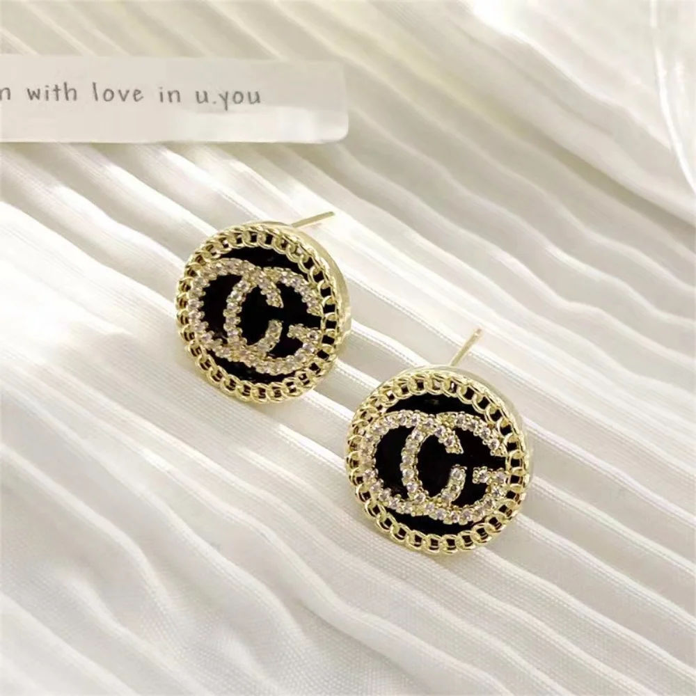 Zircon-studded letter stud earrings - simple and elegant round earrings for wholesale purchase 5