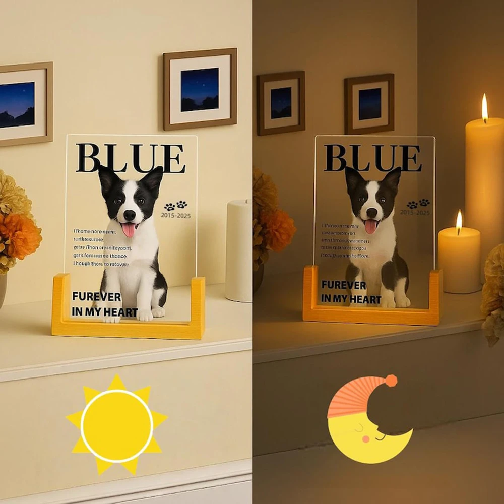 Benutzerdefinierte personalisierte Haustier Memorial LED Acryl Licht Hund Katze Foto Nachtlampe graviert mit Namen Termine Zitat sentimentale Sympathie – Detail 6