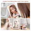 LED Foldable Travel Makeup Mirror 3 Colors Light Modes USB Rechargeable Touch Screen Portable Tabletop Cosmetic Mirror Handheld 6