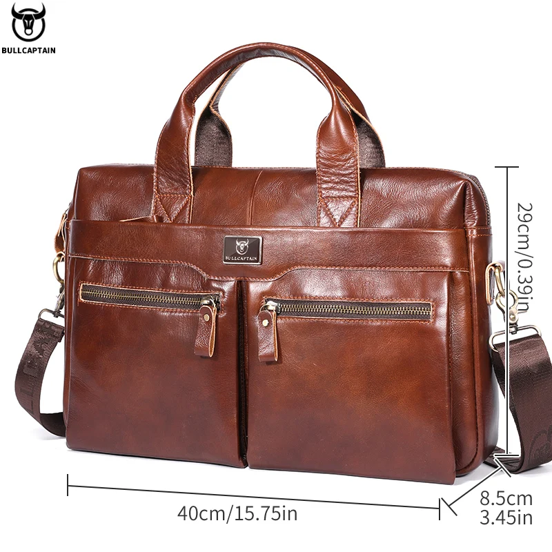 Men's Leather Briefcase 15.5-Inch Notebook Large-Capacity Work Bags Business Shoulder Messenger Bag
