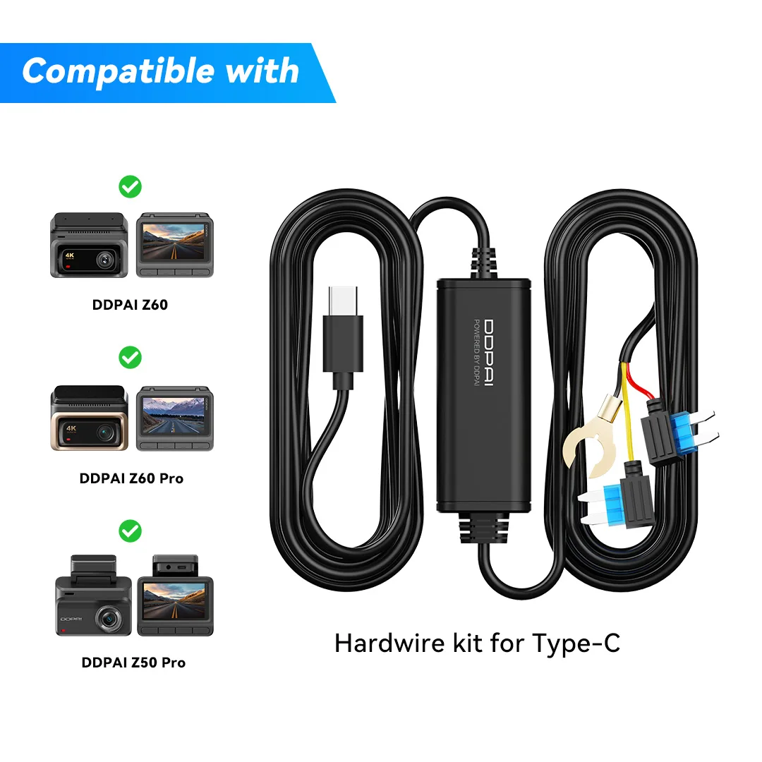 DDPAI Dashcam Hardwire Kit für 24-Stunden-Parkmonitor, kompatibel mit Z60/Z60 Pro/MINI2X/Z50 Pro/A400