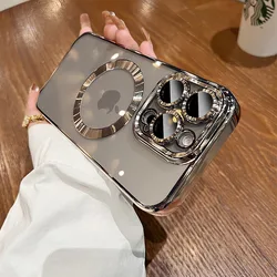 Luxury Clear Silicone TPU Wireless Charging Case with Soft Electroplate Finish for iPhone 14 (Tai Gray)