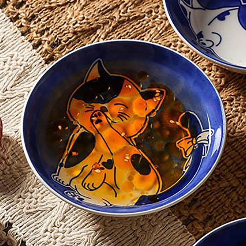 1PC Ins Cute Cute Cat Flavor Dish Ceramic Round Seasoning Dish Children's Cartoon Creative Tableware Vinegar Dipping