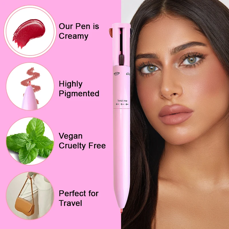 قلم مكياج 4 في 1 - قلم تحديد الشفاه وتحديد الشفاه...