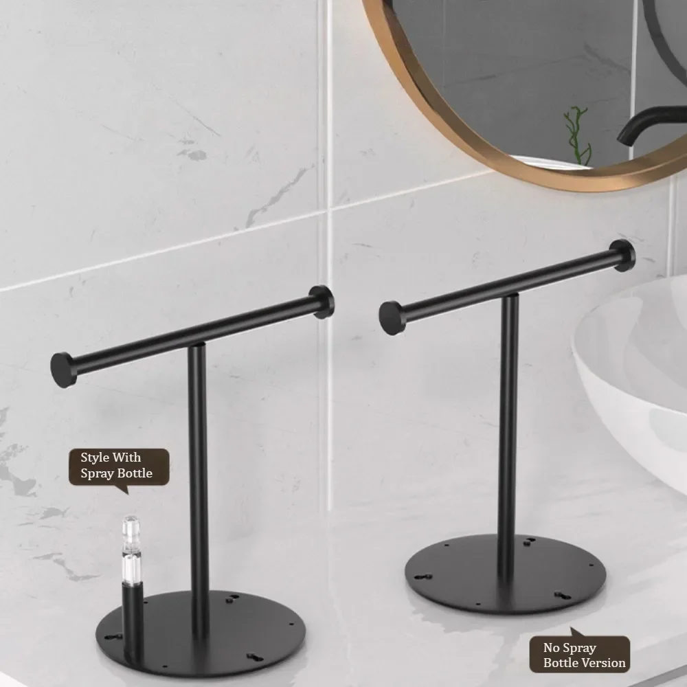 T-Shape Towels Bar Rack For Bathroom Vanity Countertop Black Carbon Steel Stable Free-Standing Towel Bar Vertical Towel Holder