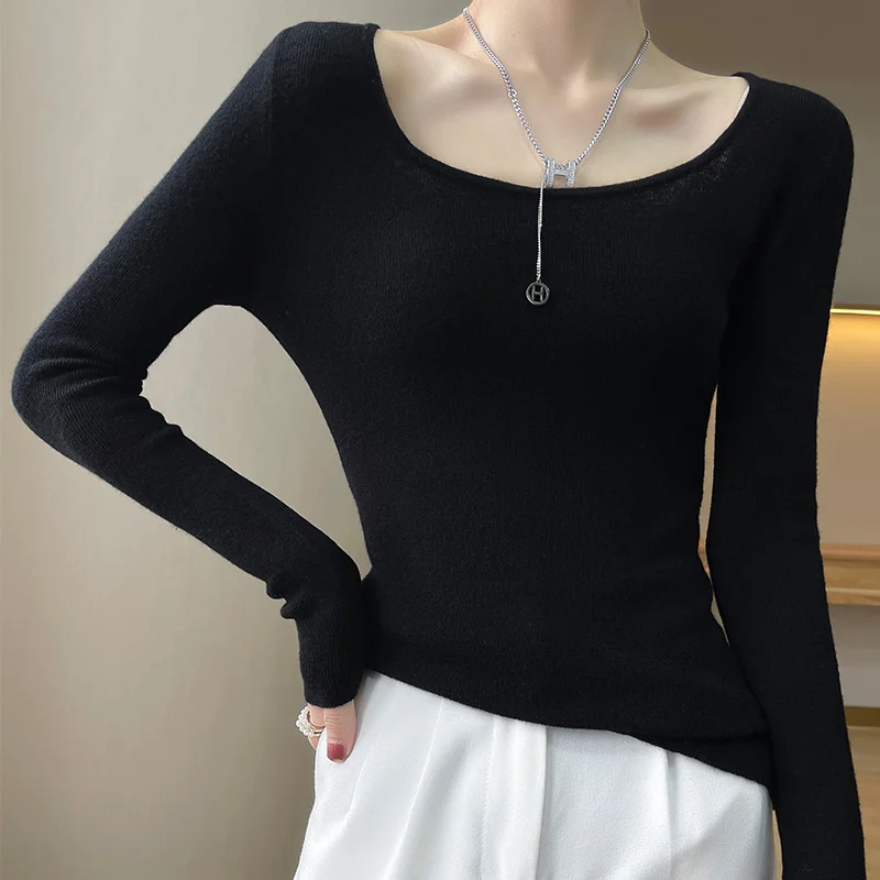 

Spring And Autumn New Style Wool Sweater Women's Slim And Fashionable Low Round Neck Pullover Long Sleeve Knitted Bottoming Top