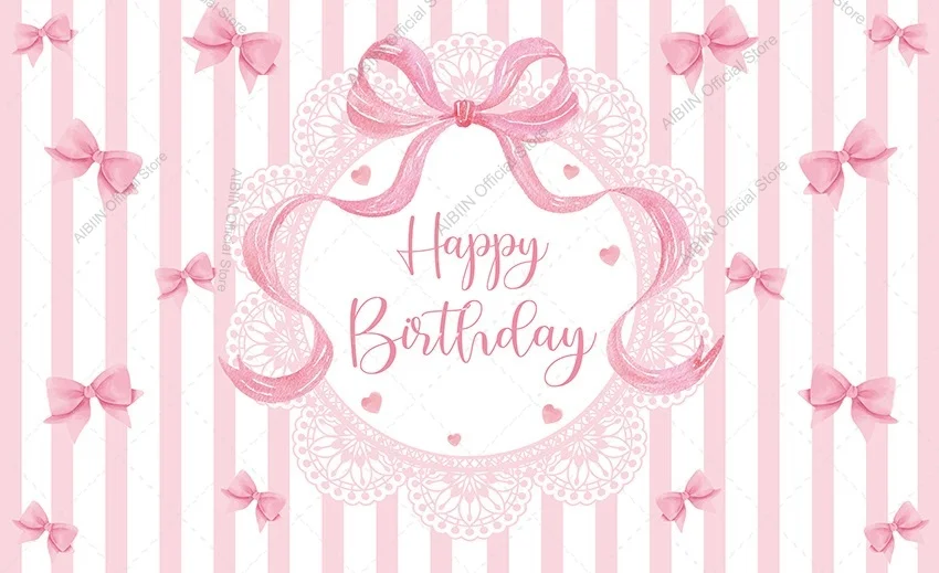 רקע יומולדת שמח בצורת קשת עם לבבות משי אלגנטיים בצבע כחול / ורוד עם פסים לקישוט חגיגה של בנים או בנות, תמונת עוגה ורקע לצילום