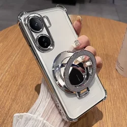Glitter Mirror Magnetic Holder Silicone Case with Plating Shockproof Soft Cover for POCO F7 ultra (White)