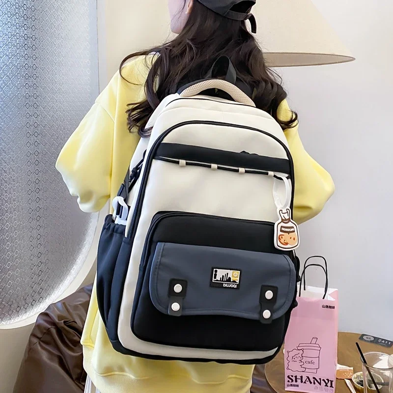 Large Capacity Hot Sale Nylon Solid Color Zipper School Bags Three Piece Set Classic Simple Versatile Backpacks Schoolbags 4