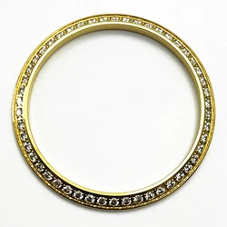 Gemstone Outer Ring High-Quality Stainless Steel Watch Bezel for Fit 39mm Case (Gold)