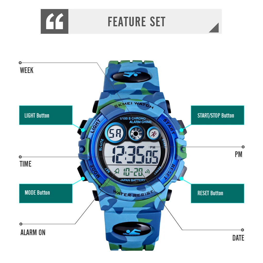 SKMEI 1547 Young And Energetic Dial Design 50M Waterproof Colorful LED+EL Lights relogio infantil Children's Sport Kids Watches 5