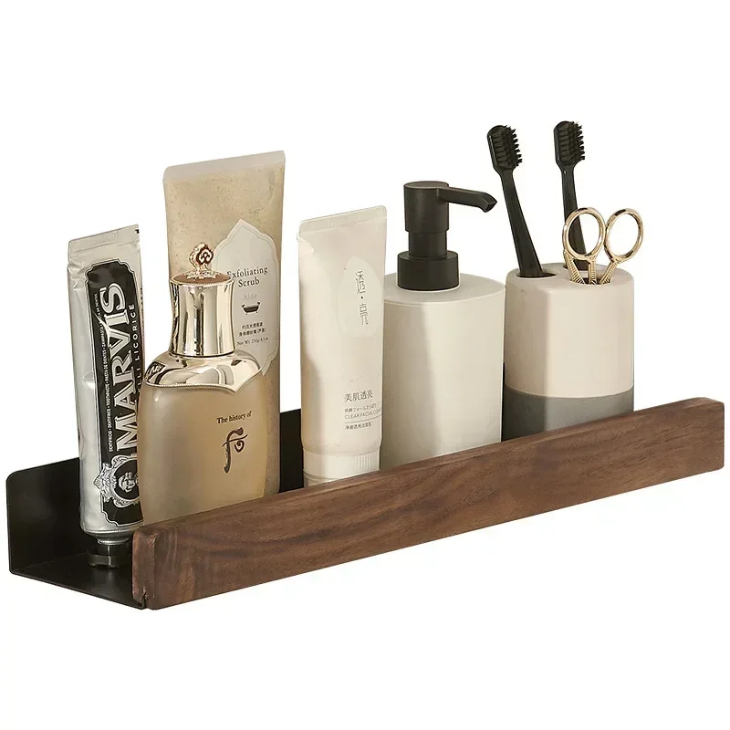 Bathroom Shelf，No punch storage rack，Solid Wood bathroom shelves ，Punch-Free Wooden Shelf Wall-Mounted Shower，Toilet Organizer 4