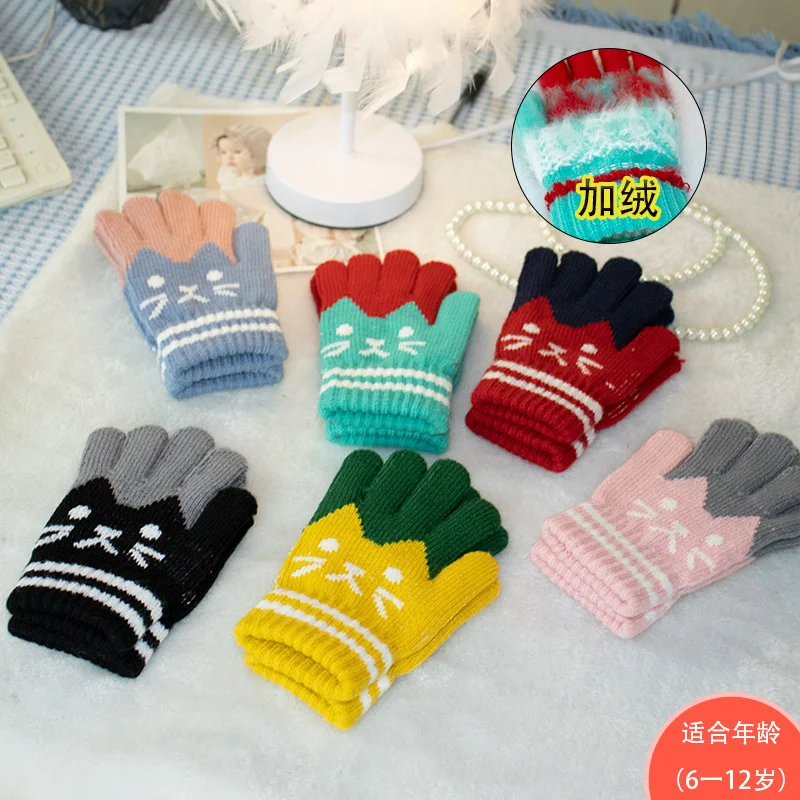 Children Gloves Thickened warm knitted gloves for children aged 5-12 winter outdoor cycling and writing gloves for students