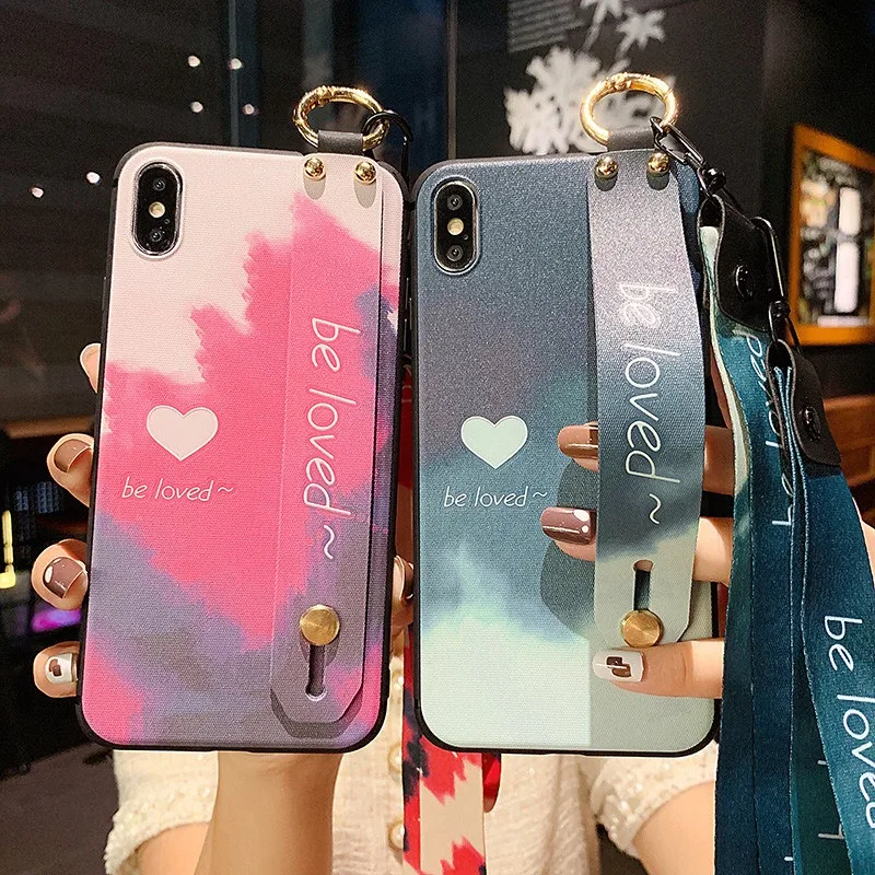 Watercolor Wrist Strap Lanyard Phone Case Holder Cover