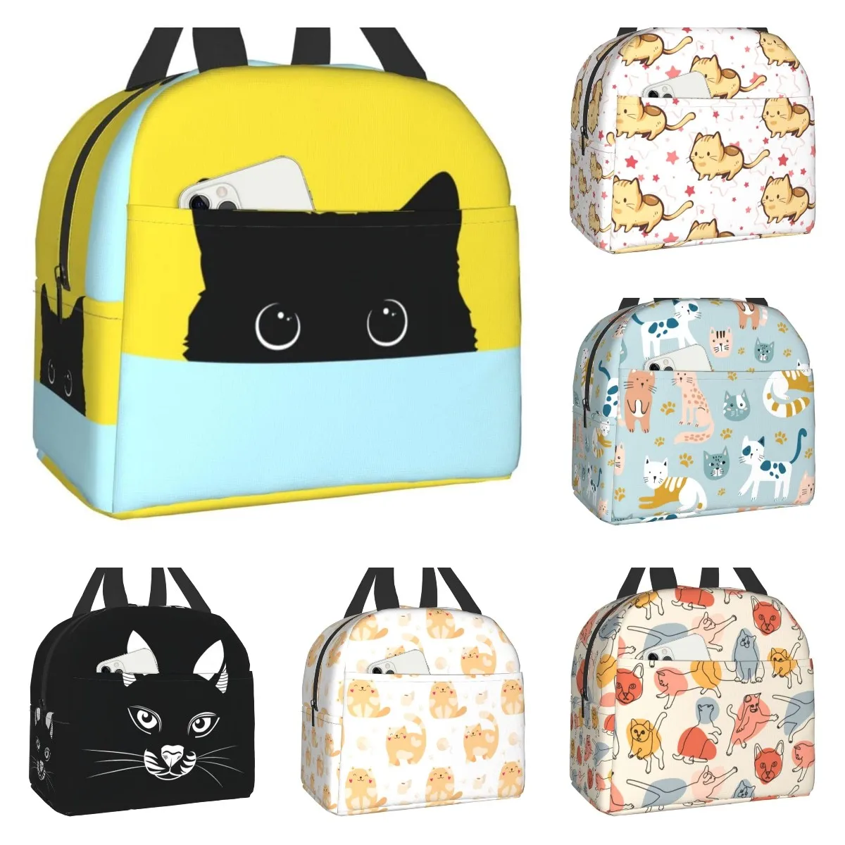 

Insulated Lunch Bag Reusable Cooler Thermal Cat Tote Bag with Front Pocket for Women Men Travel Work Hiking Picnic Lunch Box