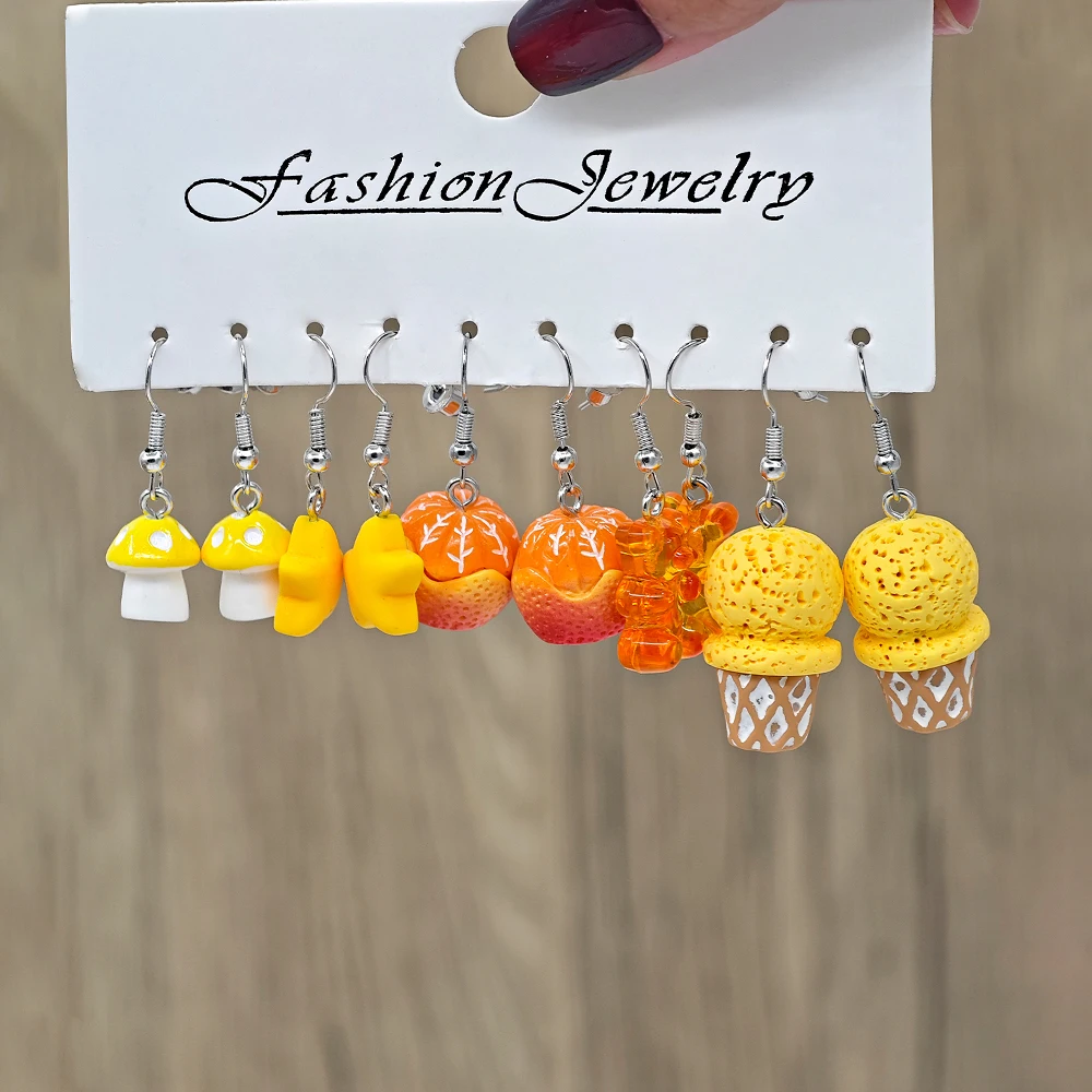 Hot selling 30pcs resin earring set in Europe and America, color simulation cute cartoon creative girl earrings 4