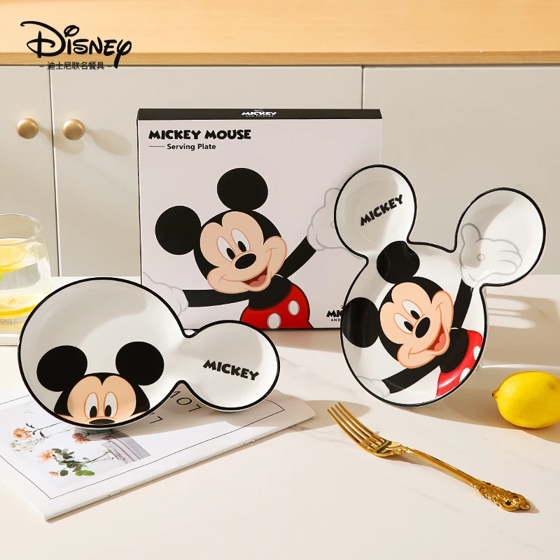 Disney Mickey Mouse Cartoon Cute Dinner Plate Home Breakfast Ceramics Creative Grid Plate Child Tableware