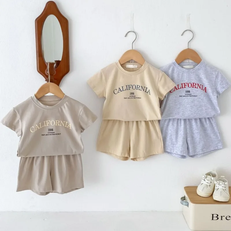 Kids Summer Tracksuits Letter Print 2Pcs Baby Boy and Girl Clothing Suits Short Sleeve T-shirt + Shorts Children Cotton Outfits kids clothing set girls clothing set kids sports suit boys clothing set children sports suit boys tracksuits suit boys tracksuits