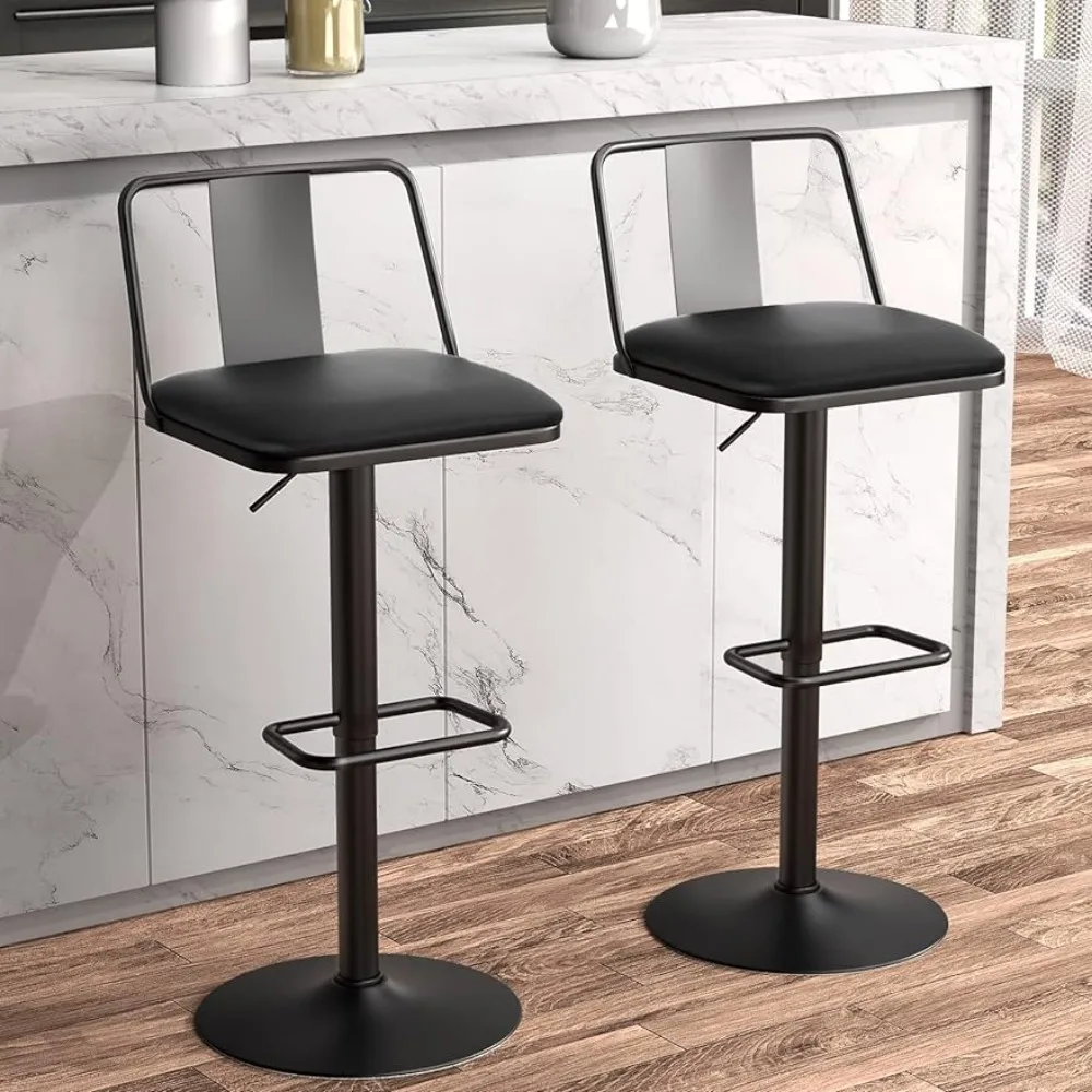 

Metal Swivel Barstools Set of 2,Enlarged PU Leather Seat with Back,Adjustable from 24" to 33" for Counter MatteBlack Bar Chairs
