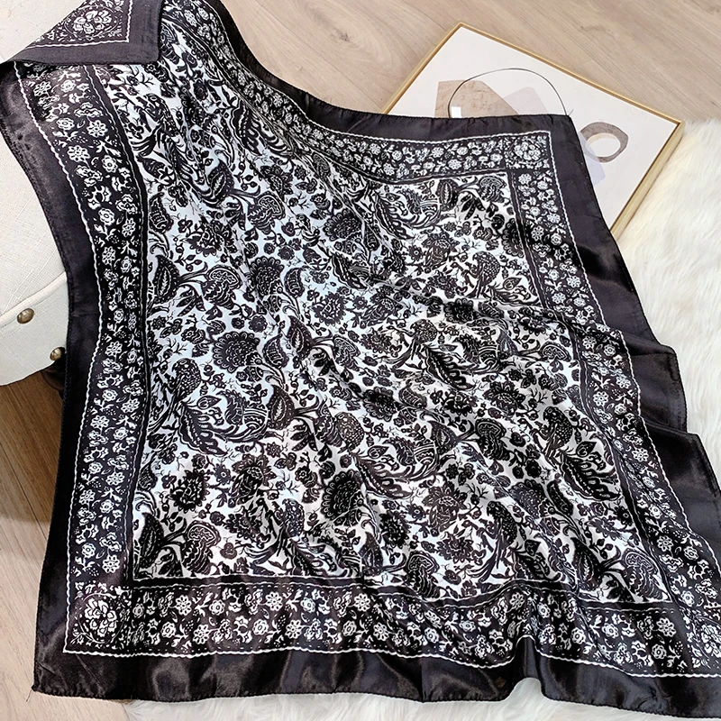 2024 Luxury Brand Foulard Neckerchief Shawl Wraps Print Silk Satin Scarf Square Women Muslim Hijab Elegant Headband Bandana 3