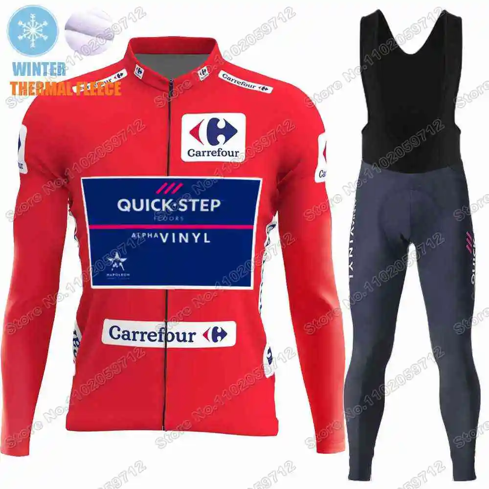 Quick Step Red Cycling Jersey Winter Set Spain Tour Cycling Clothing Men Remco Evenepoel Road Bike jacket Suit MTB Maillot