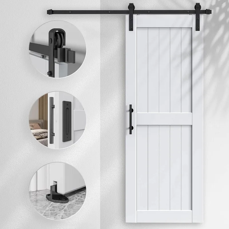 EaseLife 30" x 84" Sliding Barn Door with 5.5' Barn Door Hardware Track Kit, Solid LVL Plank 3