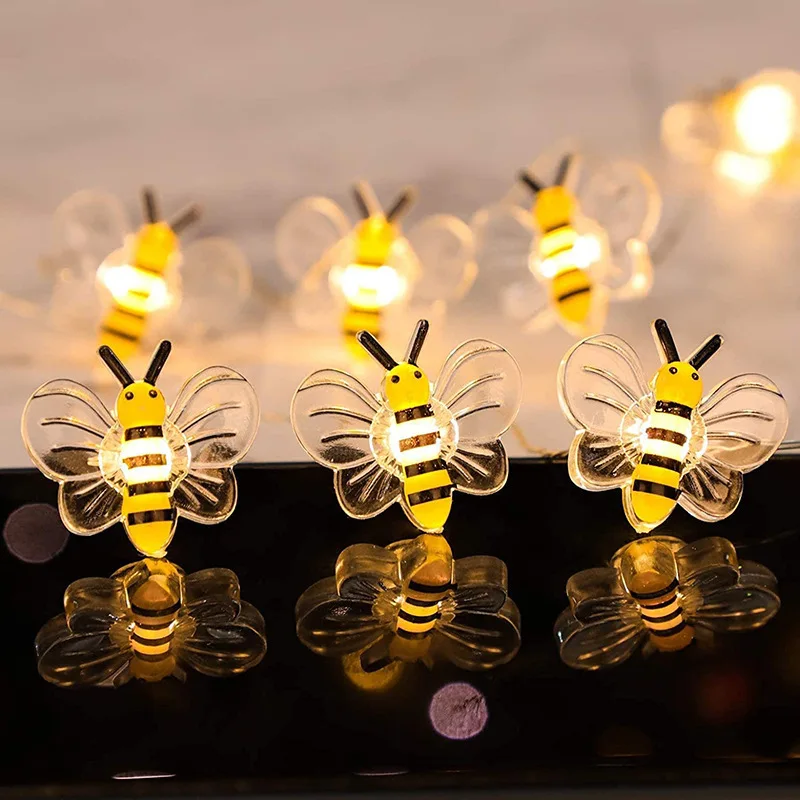 BeeDecorLightsCuteHoneybeeStringLightsBatteryPoweredBeeGarden