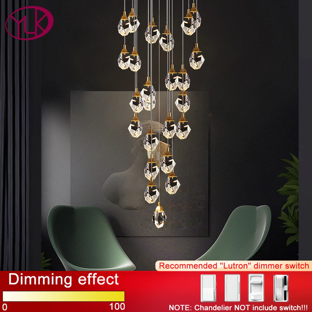 Large diamond crystal chandelier for staircase living room hall led cristal lamp modern home decor long gold light fixture
