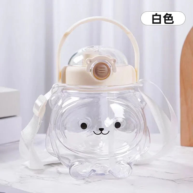 귀여운 작은 곰 대용량 어린이 플라스틱 물병, 빨대 작은 곰 빨대 컵, 여름