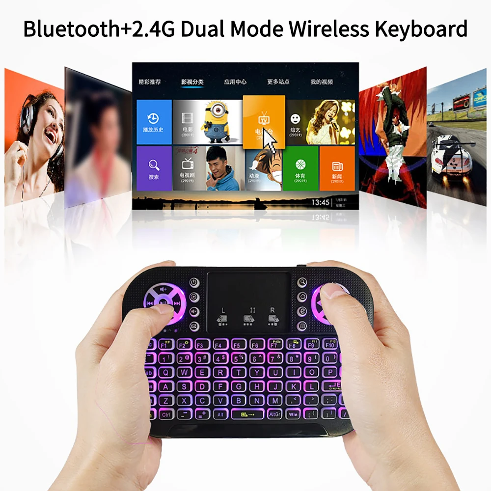 Mini Teclado Bluetooth 2.4g Modo Dual Handheld Fingerboard Mouse Backlit Touchpad Controle Remoto para Windows Android tv a8 - Imagem 3