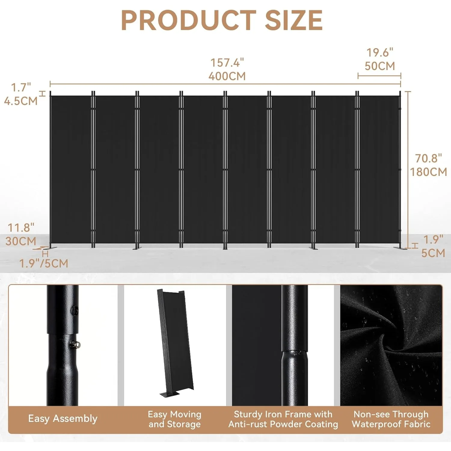 Room Divider Tall Indoor Folding Privacy Screen Portable Partition Separator Freestanding Separation Temporary