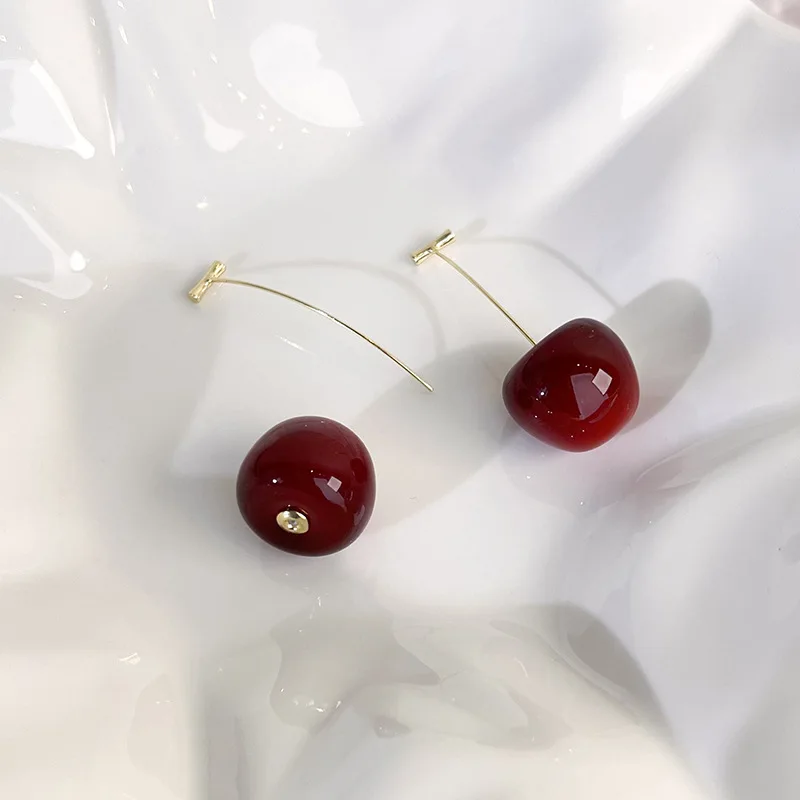 Dangle Earrings Cherry Earrings Drop Earrings Pendant Earrings Fruit Design Earrings AOMU Japan Korean Cherry Fruit Shaped Drop Earrings For Women Sweet Girls Jewelry Gifts