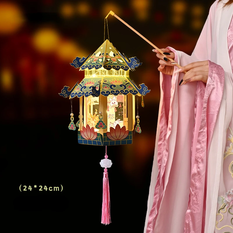 Description Picture 3 of itemMid Autumn Festival Lantern Palace Shape DIY Lantern Handmade Luminous Lamp Holiday Hanging Light Decor Birthday Gift Lanterns