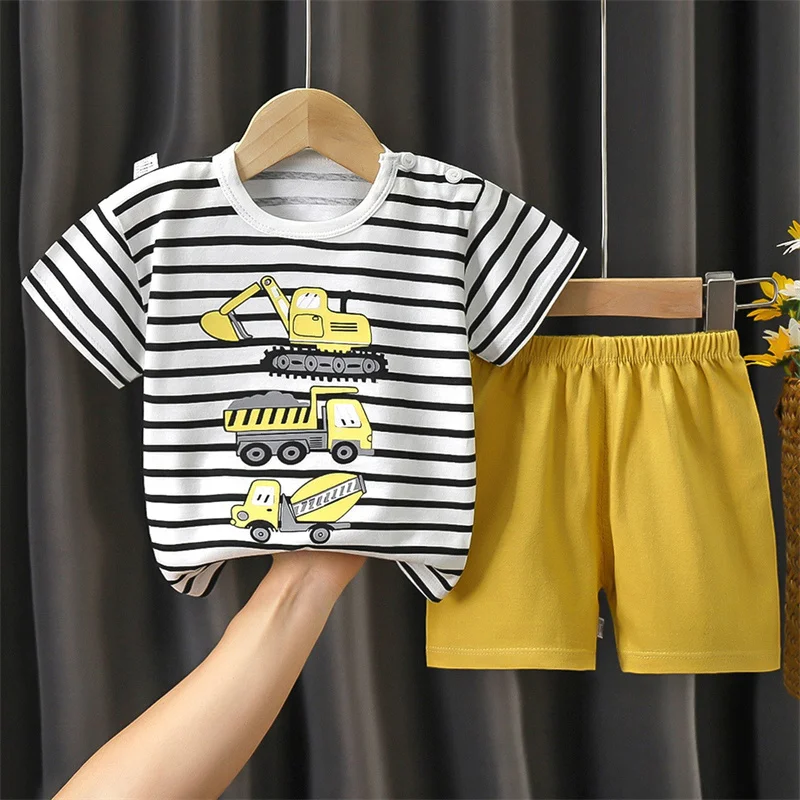 SUPERSUB ♥ Klimp short sleeve t-shirt /追跡付 Cotton Stripe Short Sleeve T-Shirt+Shorts 2-Piece Set Summer