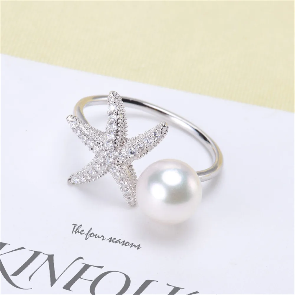 

DIY Pearl Accessories S925 Sterling Silver Pearl Ring Empty Holder Starfish Ring Holder with 7-9mm Beads