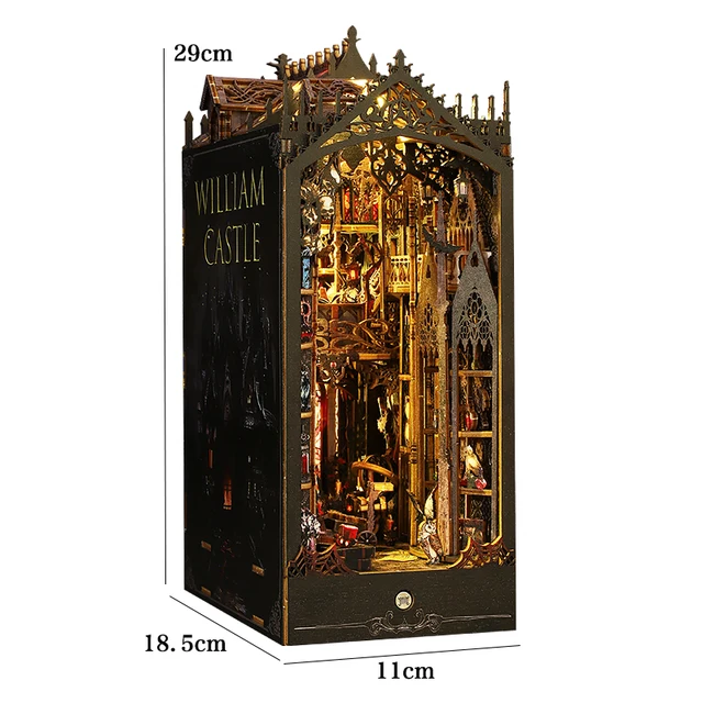 DIY Book Nook Kit 3D Wooden Puzzle Miniature Doll House Toy Assembly Model Building Bookends Bookshelf Insert Decor Xmas Gifts 6