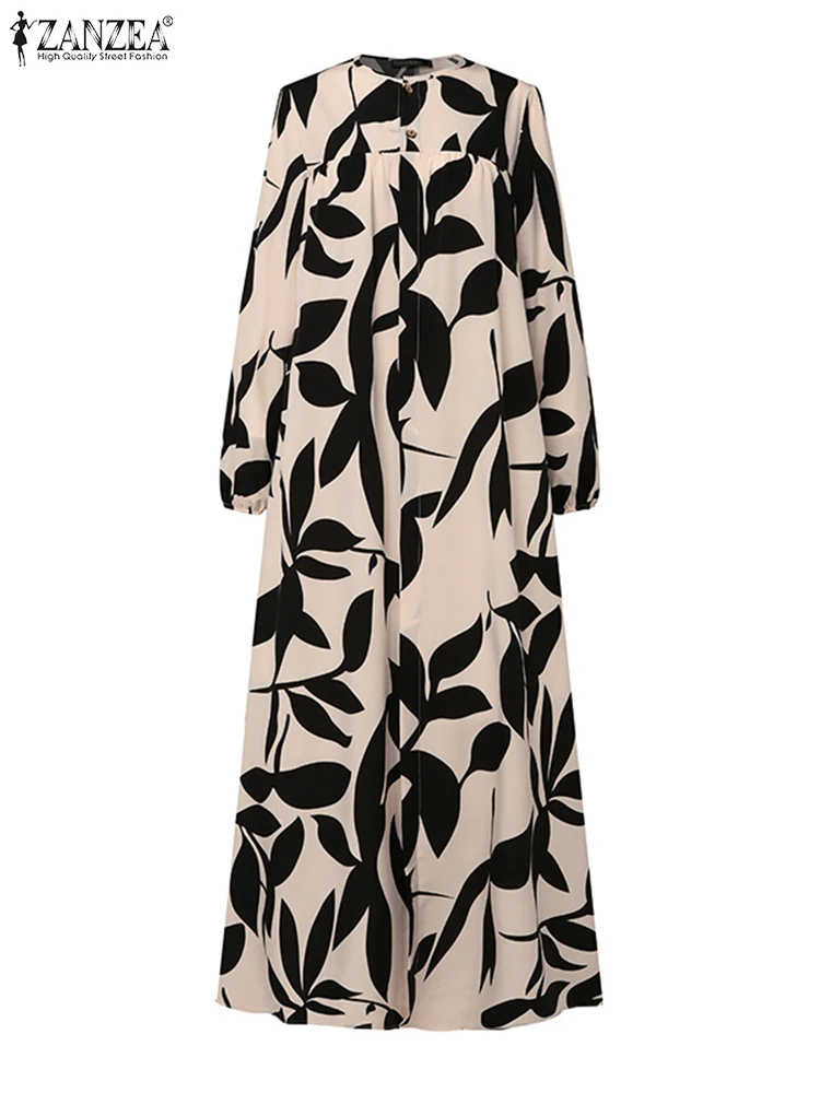 ZANZEA Autumn Floral Print Muslim Dress Fashion Women Long Sleeve Loose Dubai Turkey Abaya Sundress Robe Femme Islamic Clothing - Image 4