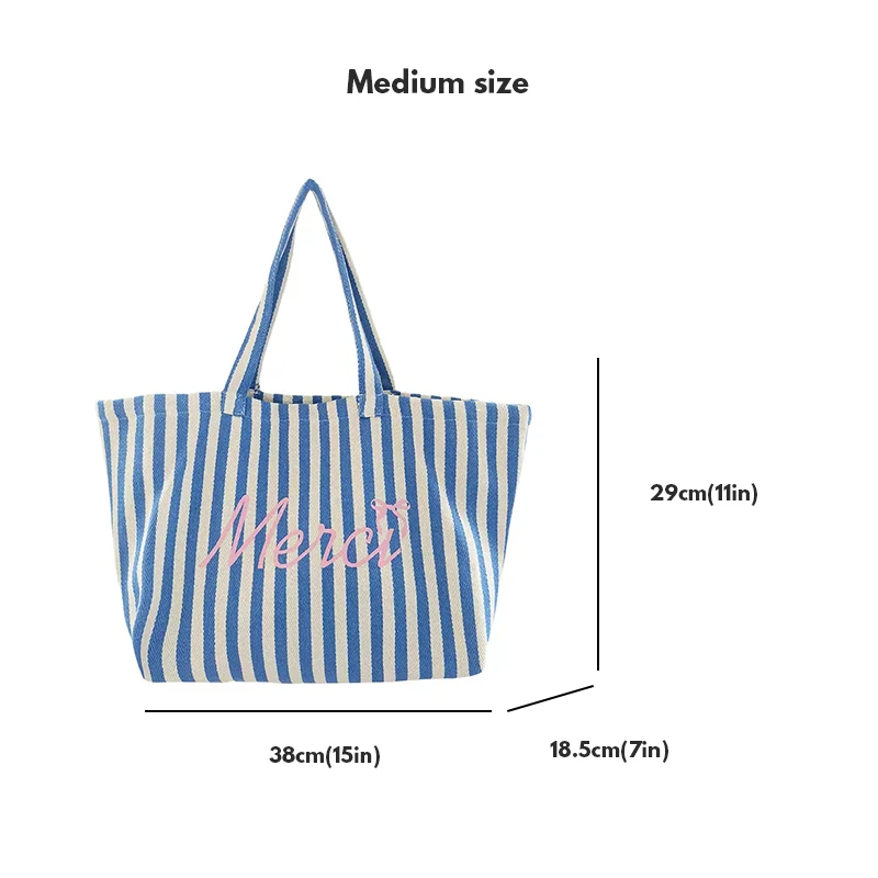 2024 Summer New Blue Stripe Merci Canvas Shoulder Bag