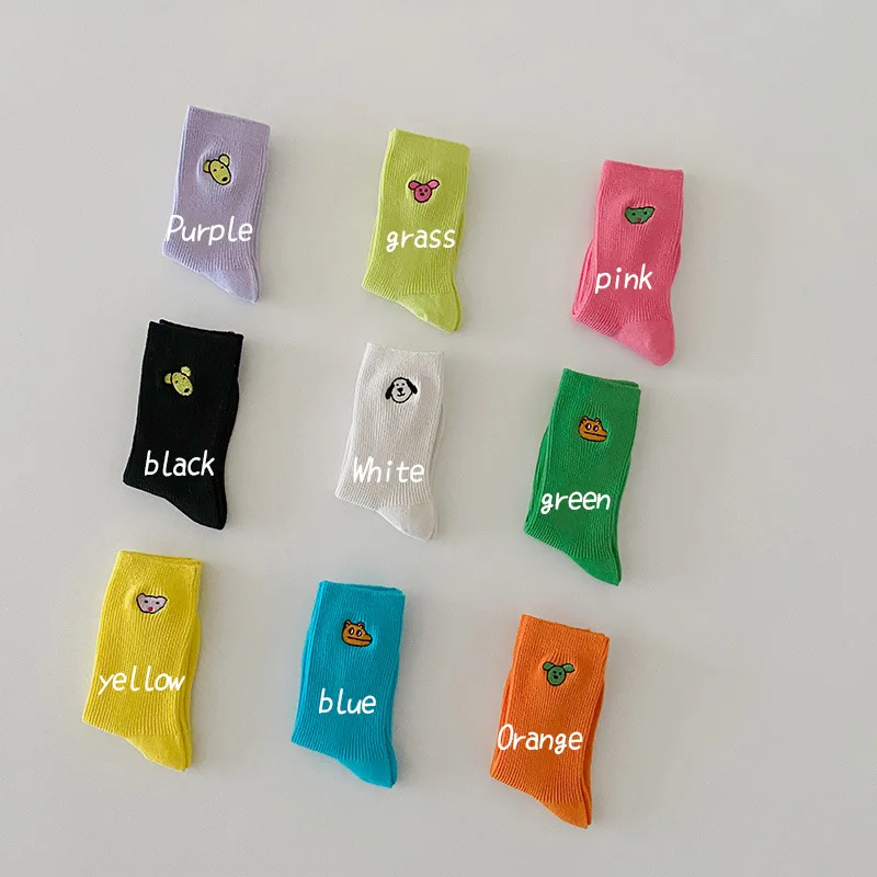 

1-8Year 3 Pairs 2022 spring solid color animal embroidery socks cartoon trendy children's socks