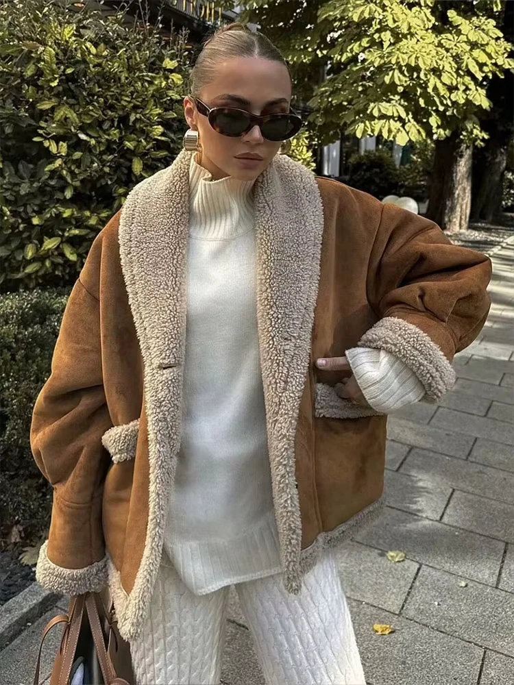 HH Autumn Women Vintage Turn Down Collar Coat Single Breasted Long Sleeve Jacket With Pockets Fashion High Street Outwear