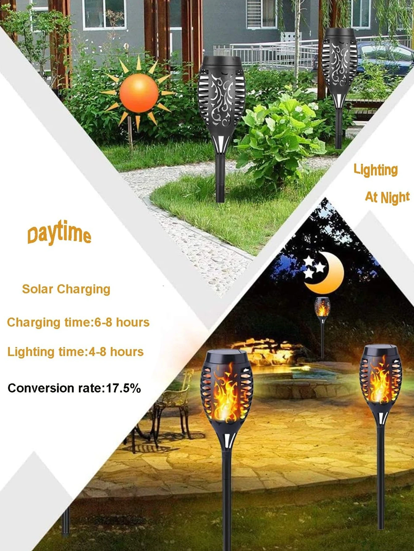 LED Solar Flame Torch Light Flickering Waterproof Garden Decoration Outdoor Lawn Path Yard Patio Floor Lamp 12 solar garden lights
