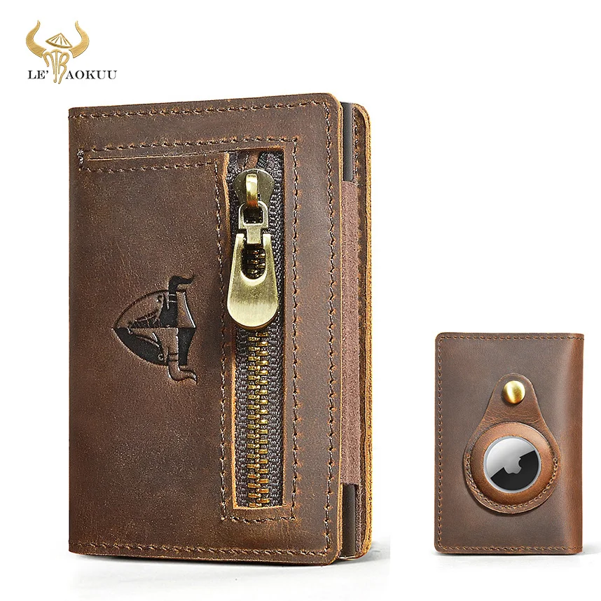 Hot Sale Genuine Crazy Horse Leather Design Vintage Travel Slim Snap Wallet Front Pocket Money Mini Bill Purse For Men Male 1682