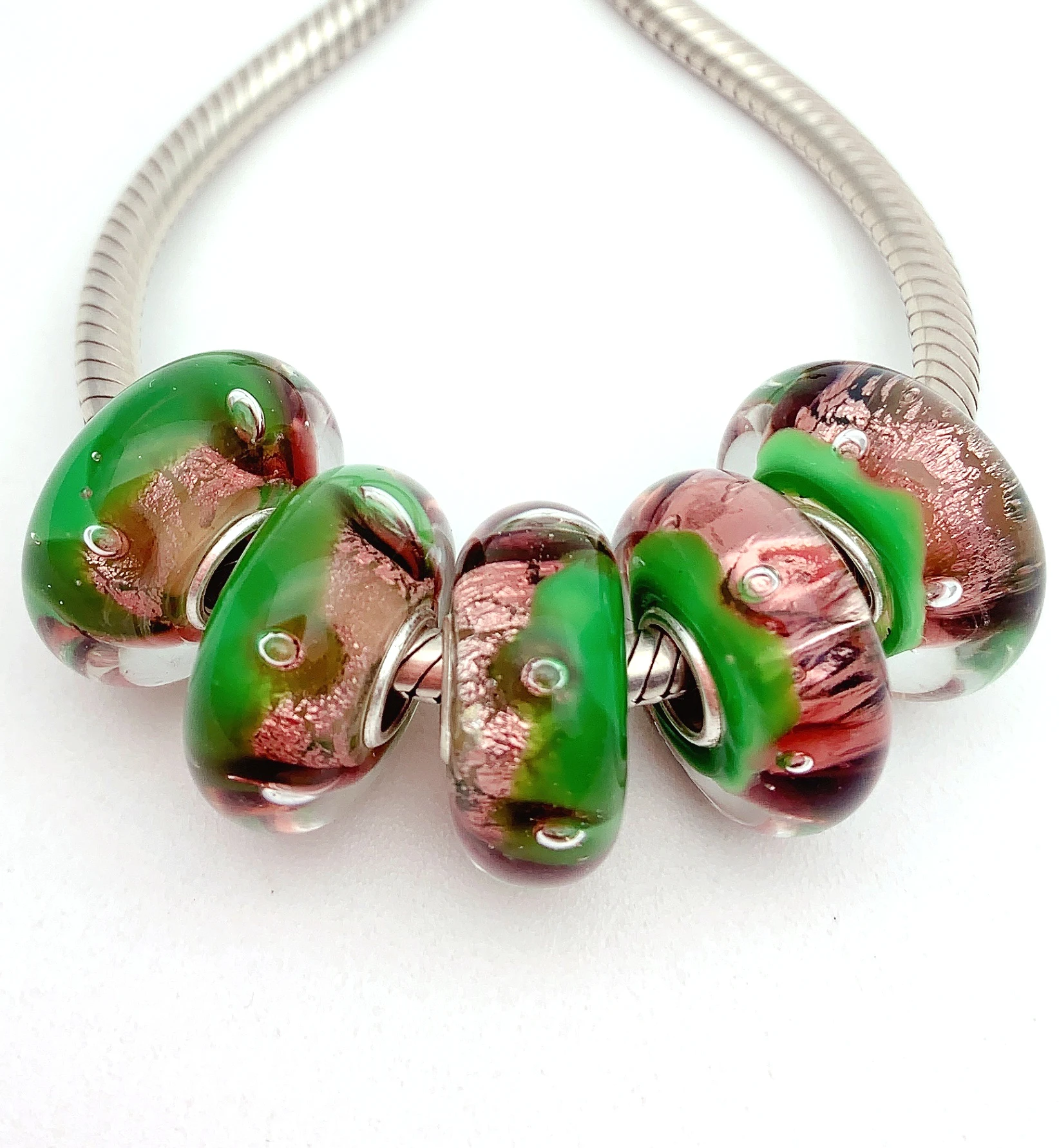 

XHYG322 5X 100% Authenticity S925 Sterling Silver Beads Murano GlassBeads Fit European Charms Bracelet Diy Jewelry Lampwork