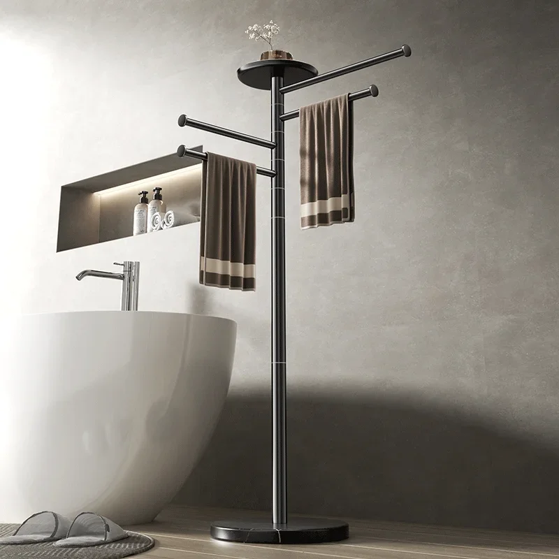 Bathroom rotating towel rack integrated high-end bathroom marble floor bath towel rack stainless steel