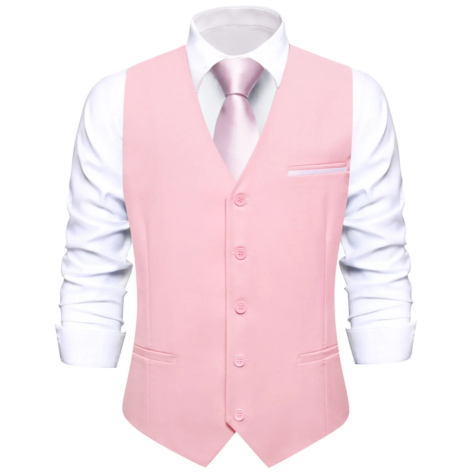 

Hi-Tie Pink TR Mens Vest Silk Wedding Solid Slim Fit Waistcoat Necktie Hanky Cufflinks Set for Male Business Party Designer Gift