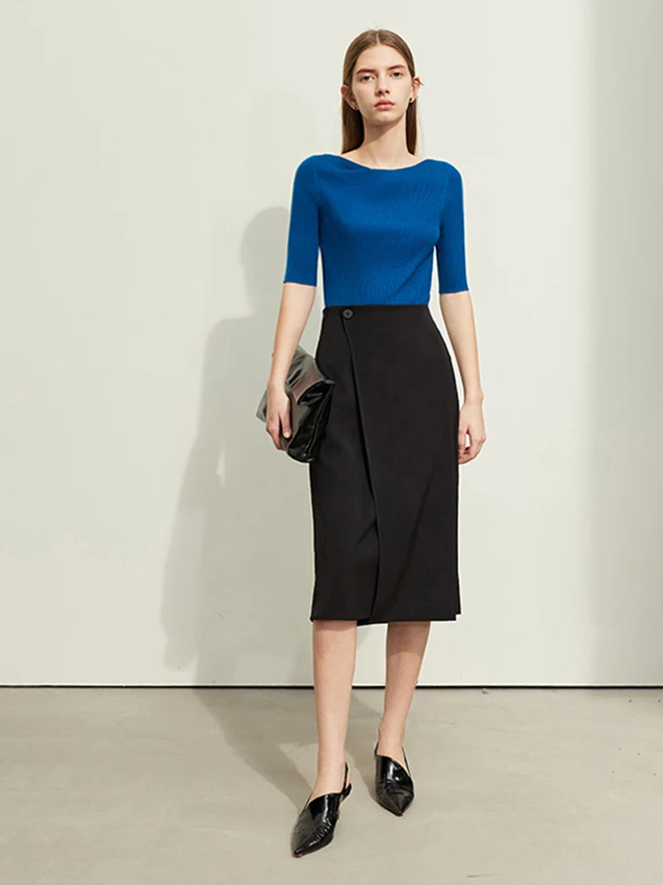ワンピース AMI Women Mid Skirts AMII Minimalism Women Skirts 2024 Spring New Asymmetric Lap