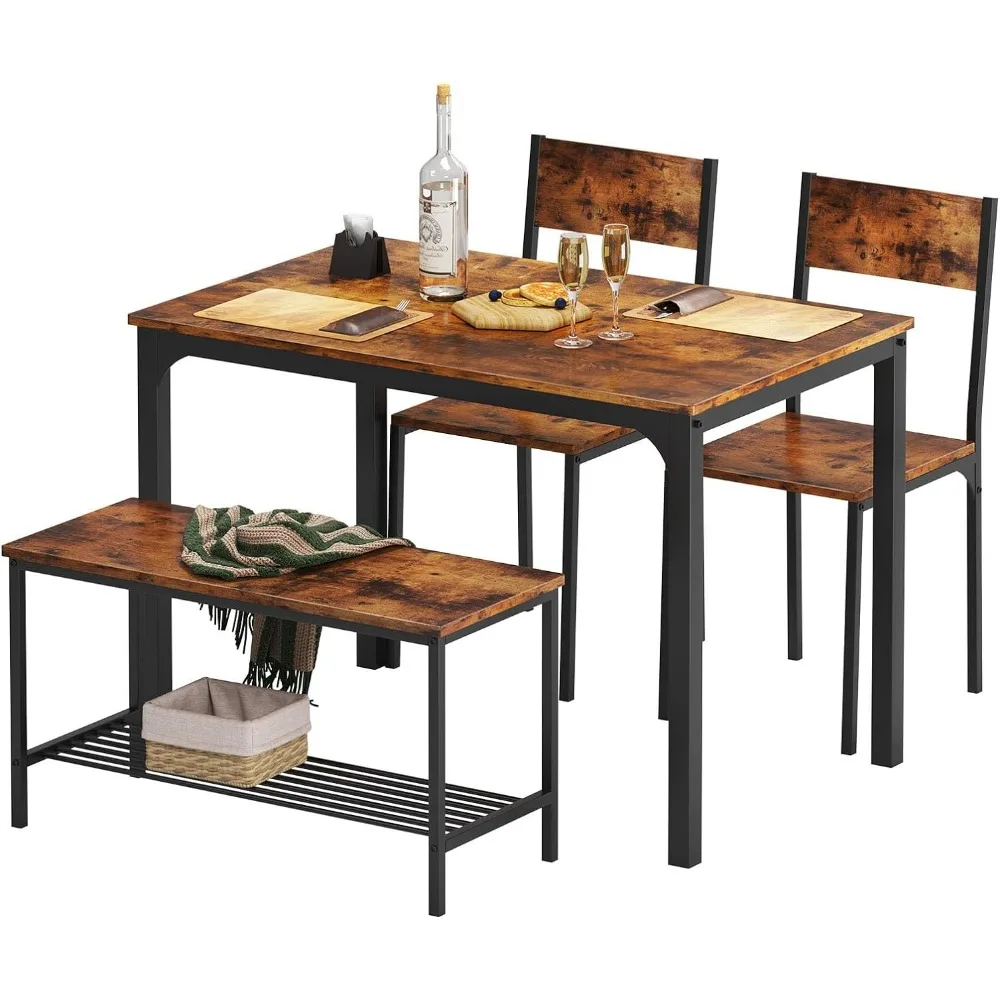 

soges 4 Person Dining Table Set, 43.3inch Kitchen Table Set for 4, Dining Room 2 Chairs with Backrest, 2-Person Bench with