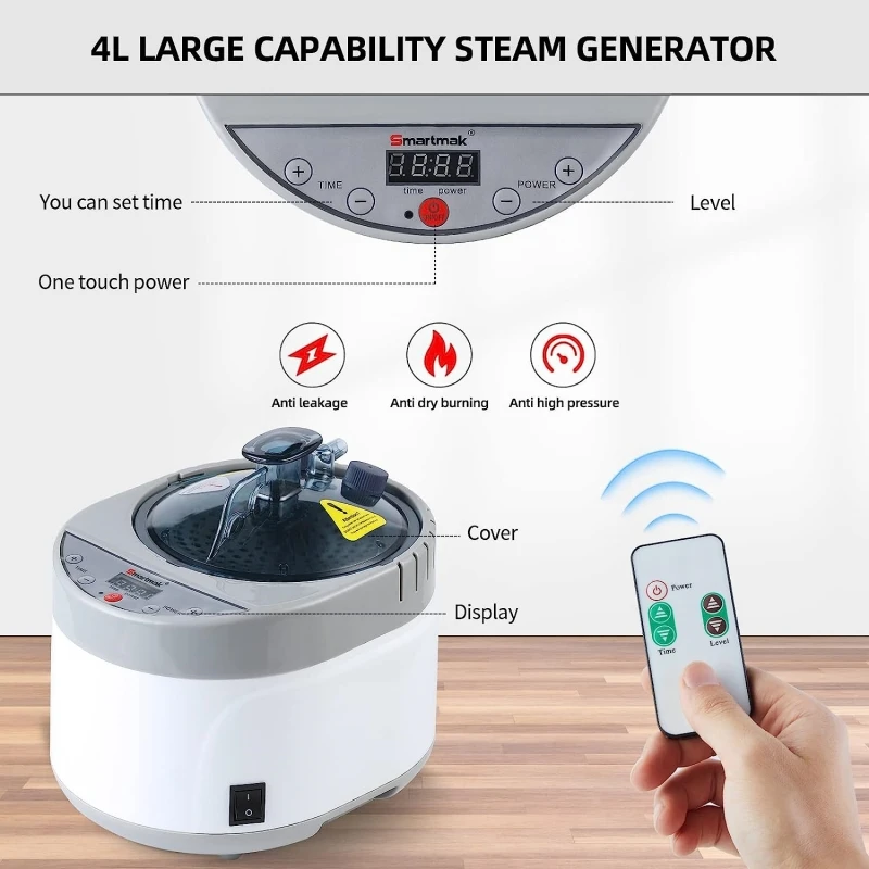Steam Generator 220V/110V EU US Plug 2000W Upgrade Capacity 4L Steamer Pot for Sauna Wooden Barrels Large Water Vapor 3